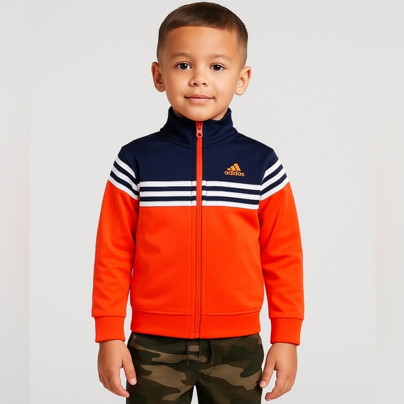 Adidas Kids Track Jacket Size 5 Red and Navy with White Stripes - Picture 1 of 15